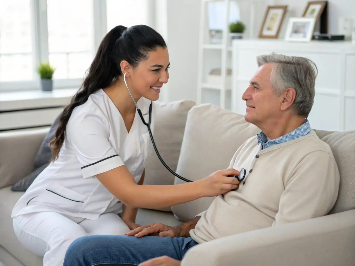 A healthcare professional conducting a medical check-up with an employee in a modern clinic setting, focusing on occupational health.